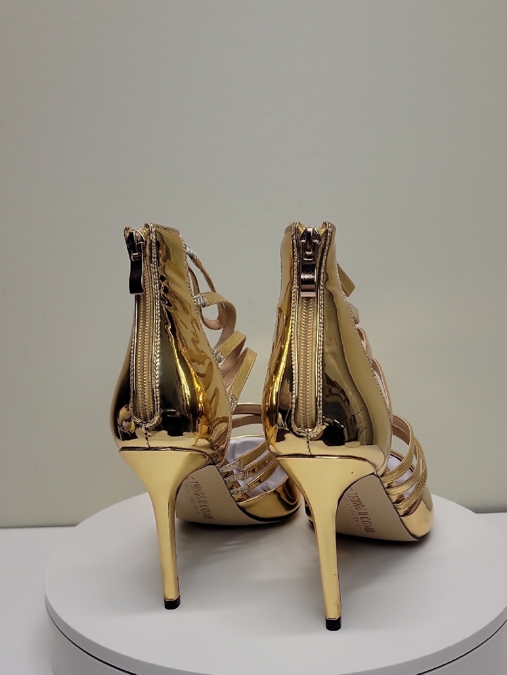 Things II Come NEW IN BOX! Gold Strappy Pointed-Toe Stiletto Heel - Picture 7 of 14